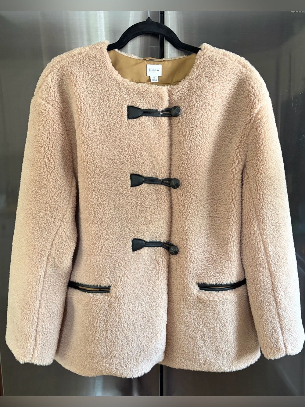 J. Crew Factory Cozy Sherpa Toggle Coat Sz S Minimalist Quiet Luxury Cabincore